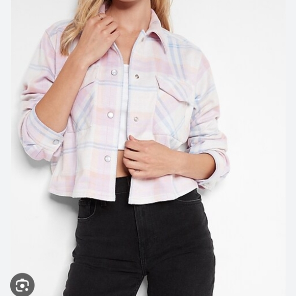 Express Jackets & Blazers - Express plaid Flannel shirt jacket crop